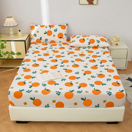 91家纺网 家纺一手货源 找家纺 金泰莱 2025新款五幅段床笠 橘子红了