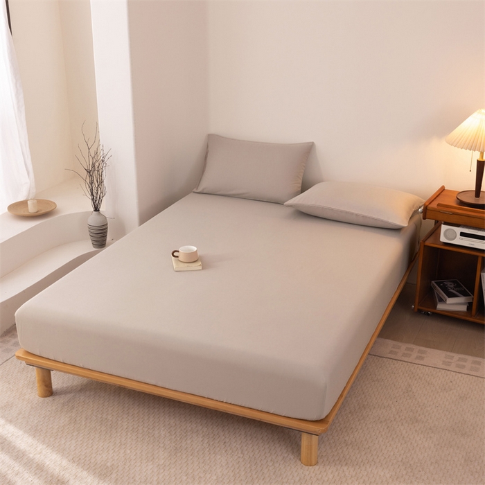 91家纺网 家纺一手货源 找家纺 优迈 2025新款水洗棉亲肤磨毛纯色单品系列单床笠单枕套三件套 卡其