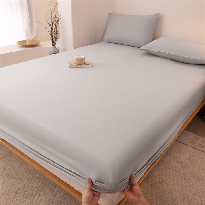 91家纺网 家纺一手货源 找家纺 优迈 2025新款水洗棉亲肤磨毛纯色单品系列单床笠单枕套三件套 浅灰