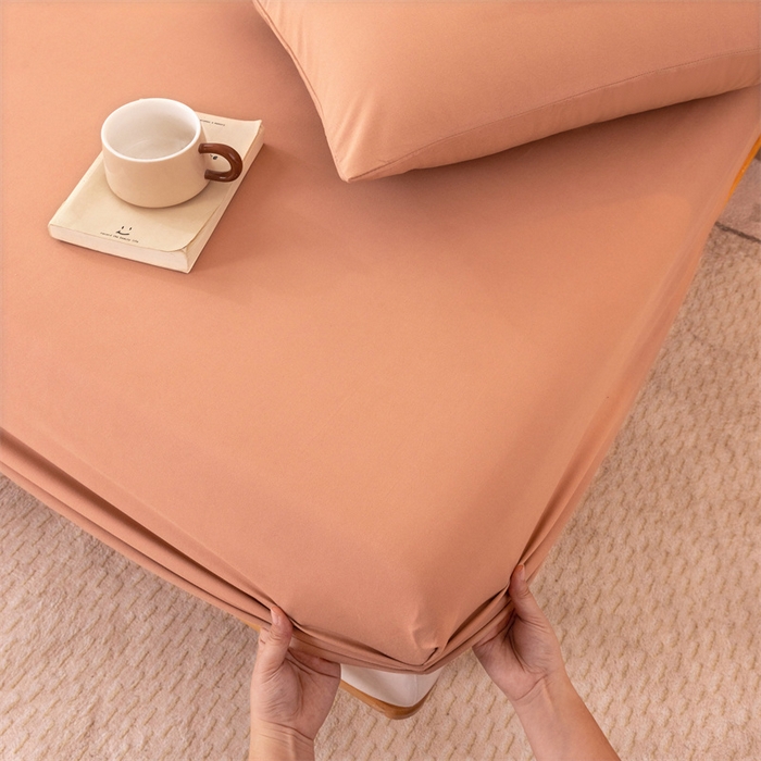 91家纺网 家纺一手货源 找家纺 优迈 2025新款水洗棉亲肤磨毛纯色单品系列单床笠单枕套三件套 橘红