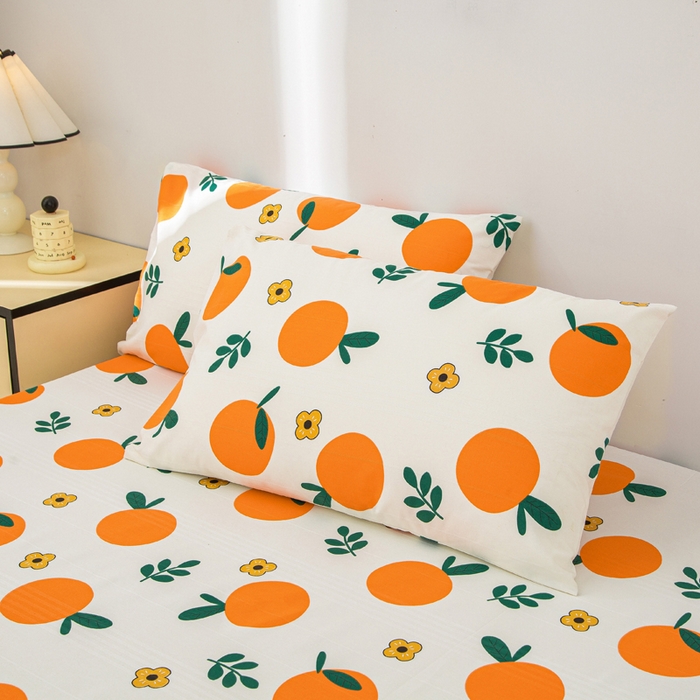 91家纺网 家纺一手货源 找家纺 金泰莱 2025新款五幅段床笠 橘子红了