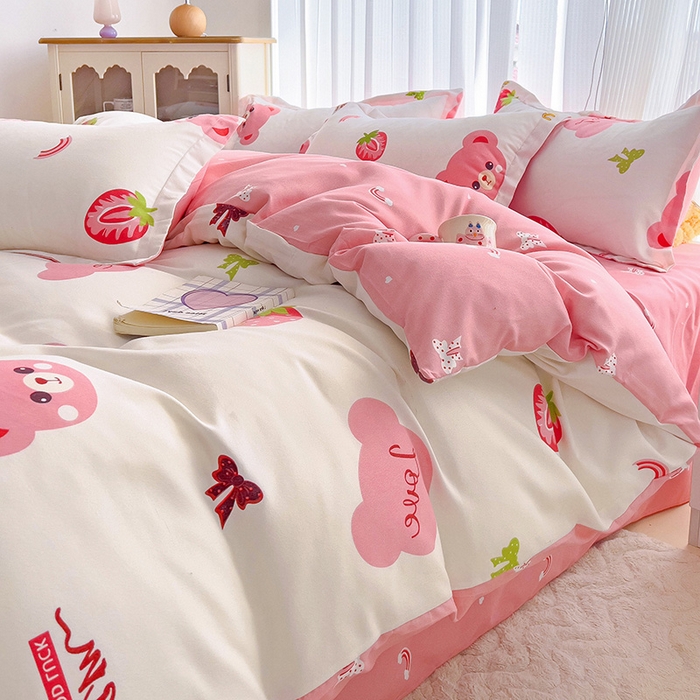 91家纺网 家纺一手货源 找家纺 梦卓家纺 2025新款小清新植物羊绒印花单被套 草莓圣代