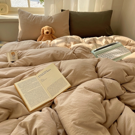 91家纺网 家纺一手货源 找家纺 阿曼达 2025新款ins博主风纯色混搭双色水洗m四件套 双色水洗m-驼灰