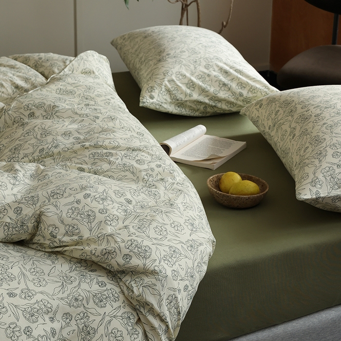 91家纺网 家纺一手货源 找家纺 2025春夏新品母婴A类全棉纯棉针织棉软糯糯清新小碎花床单款四件套 春晓绿