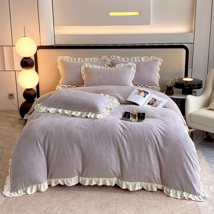 91家纺网 家纺一手货源 找家纺 （总）焱博家纺 2025新款全消光雕花牛奶绒韩版四件套