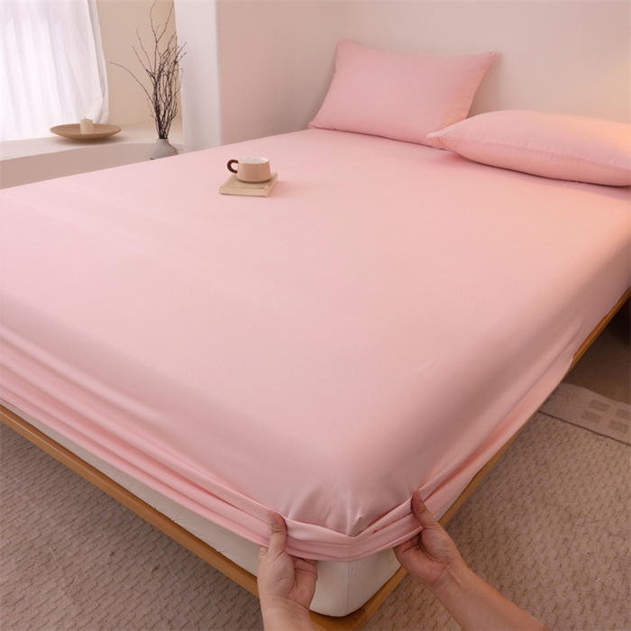 91家纺网 家纺一手货源 找家纺 优迈 2025新款水洗棉亲肤磨毛纯色单品系列单床笠单枕套三件套 粉色