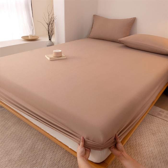 91家纺网 家纺一手货源 找家纺 优迈 2025新款水洗棉亲肤磨毛纯色单品系列单床笠单枕套三件套 咖色