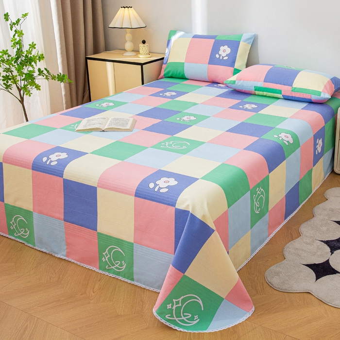 91家纺网 家纺一手货源 找家纺 棉乐町 2025新款五幅段床单 彩格