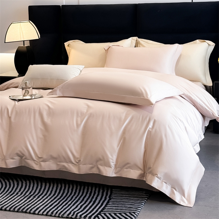 91家纺网 家纺一手货源 找家纺 朵希曼 2025新款纯色贡缎长绒棉系列四件套 藕粉