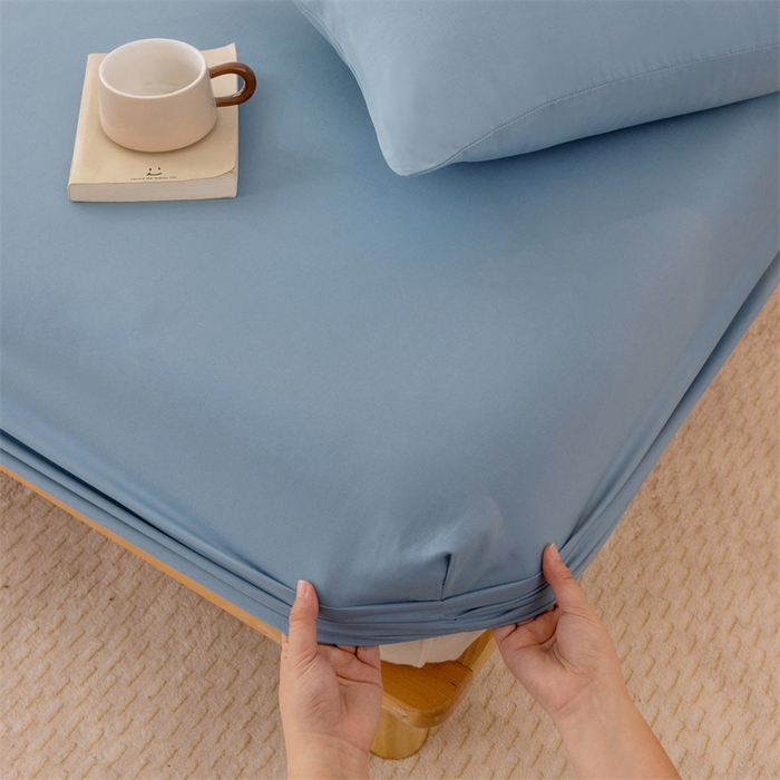 91家纺网 家纺一手货源 找家纺 优迈 2025新款水洗棉亲肤磨毛纯色单品系列单床笠单枕套三件套 雾蓝