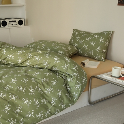 2025春夏新品母婴A类全棉纯棉针织棉软糯糯清新小碎花床单款四件套 蔷薇绿