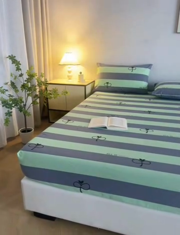 91家纺网 家纺一手货源 找家纺 棉乐町 2025新款五幅段床笠海军绿