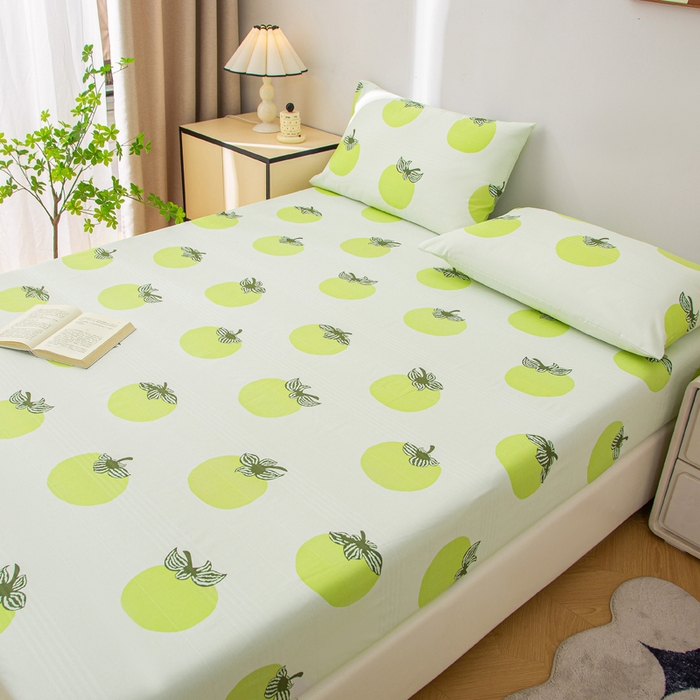 91家纺网 家纺一手货源 找家纺 金泰莱 2025新款五幅段床笠 绿柿子