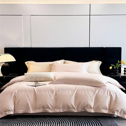 91家纺网 家纺一手货源 找家纺 朵希曼 2025新款纯色贡缎长绒棉系列四件套 藕粉