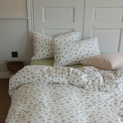 2025春夏新品母婴A类全棉纯棉针织棉软糯糯清新小碎花床单款四件套 爱莎绿