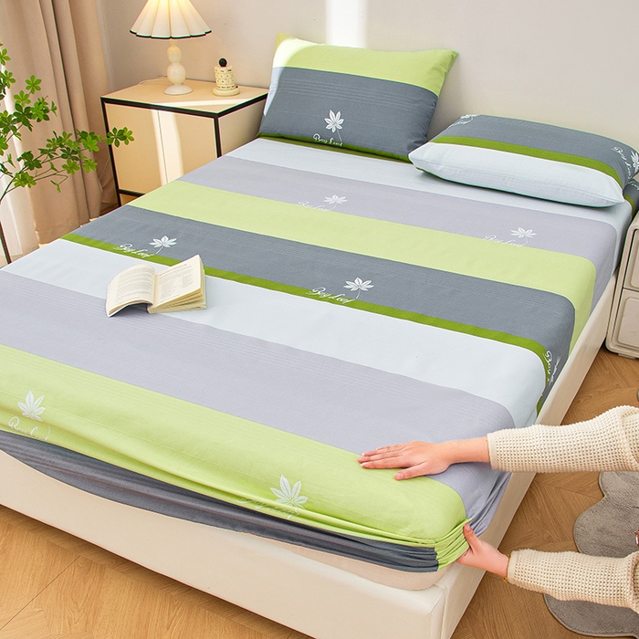 91家纺网 家纺一手货源 找家纺 首爱 2025新款五幅段床笠 枫叶绿条