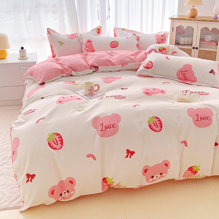 91家纺网 家纺一手货源 找家纺 梦卓家纺 2025新款小清新植物羊绒印花单被套 草莓圣代