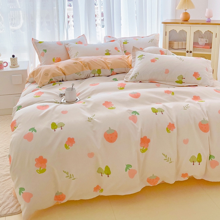 91家纺网 家纺一手货源 找家纺 梦卓家纺 2025新款小清新植物羊绒印花单被套 草莓圣代