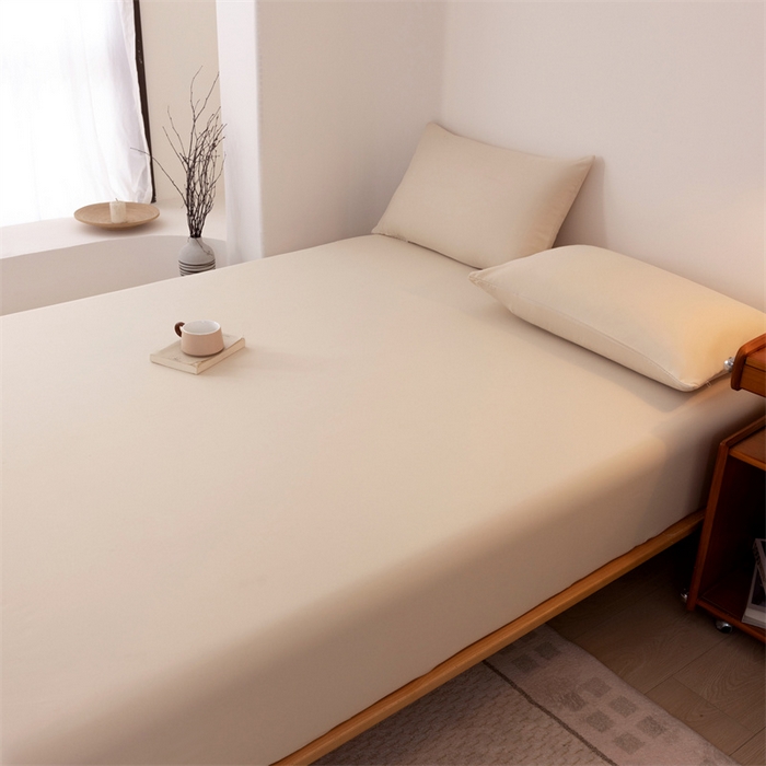 91家纺网 家纺一手货源 找家纺 优迈 2025新款水洗棉亲肤磨毛纯色单品系列单床笠单枕套三件套 奶茶