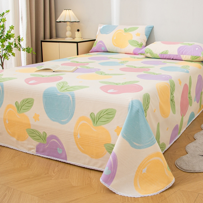 91家纺网 家纺一手货源 找家纺 棉乐町 2025新款五幅段床单 苹果乐园