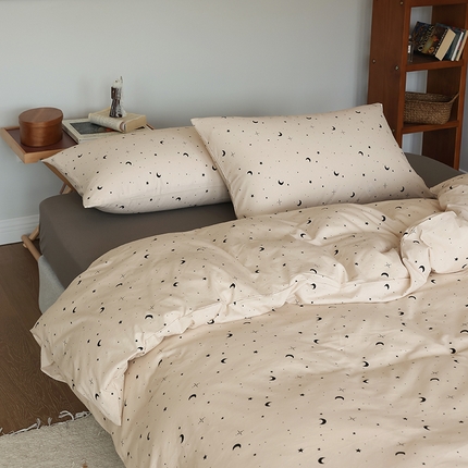 2025春夏新品母婴A类全棉纯棉针织棉软糯糯清新小碎花床单款四件套 满天星卡其