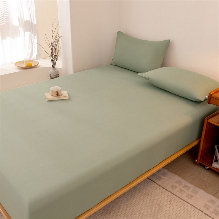 91家纺网 家纺一手货源 找家纺 优迈 2025新款水洗棉亲肤磨毛纯色单品系列单床笠单枕套三件套 抹茶