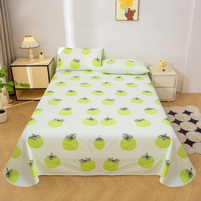 91家纺网 家纺一手货源 找家纺 棉乐町 2025新款五幅段床单 绿柿子