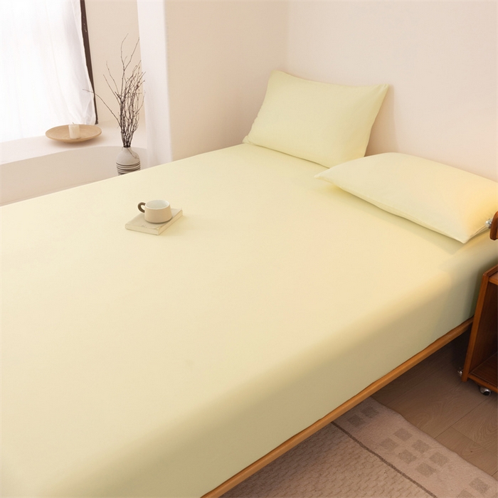 91家纺网 家纺一手货源 找家纺 优迈 2025新款水洗棉亲肤磨毛纯色单品系列单床笠单枕套三件套 芝士