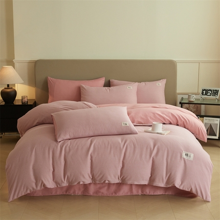 91家纺网 家纺一手货源 找家纺 悦织湾家纺 2025春秋新款纯色全棉纯棉磨毛四件套床单枕套被套三四件套 邦尼-豆沙