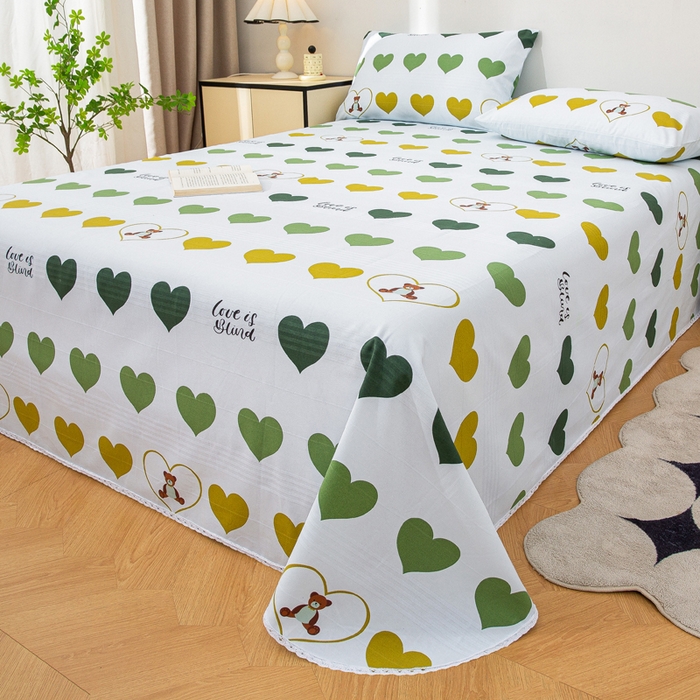 91家纺网 家纺一手货源 找家纺 棉乐町 2025新款五幅段床单 心心熊