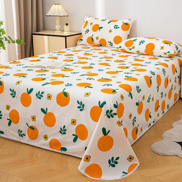 91家纺网 家纺一手货源 找家纺 首爱 2025新款五幅段床单 橘子红了