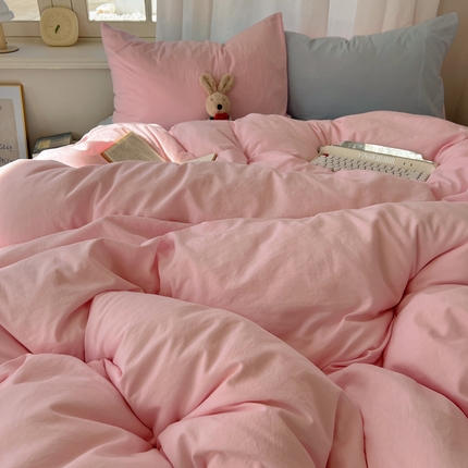 91家纺网 家纺一手货源 找家纺 阿曼达 2025新款ins博主风纯色混搭双色水洗m四件套 双色水洗m-浅粉蓝