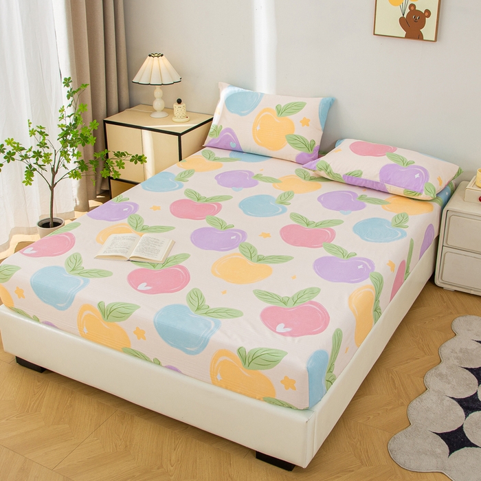 91家纺网 家纺一手货源 找家纺 棉乐町 2025新款五幅段床笠苹果乐园