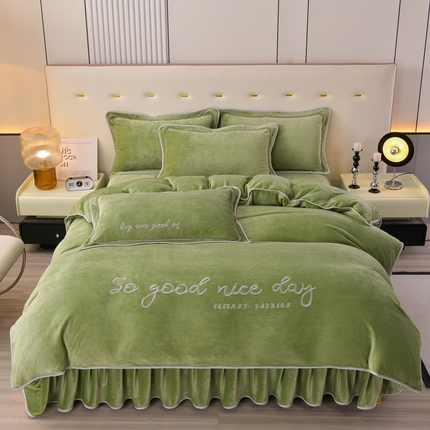 91家纺网 家纺一手货源 找家纺 （总）（买家秀爆款不断货）A类母婴级牛奶绒刺绣四件套珊瑚绒四件套雪花绒四件套刺绣牛奶绒被套四件套床裙四件套