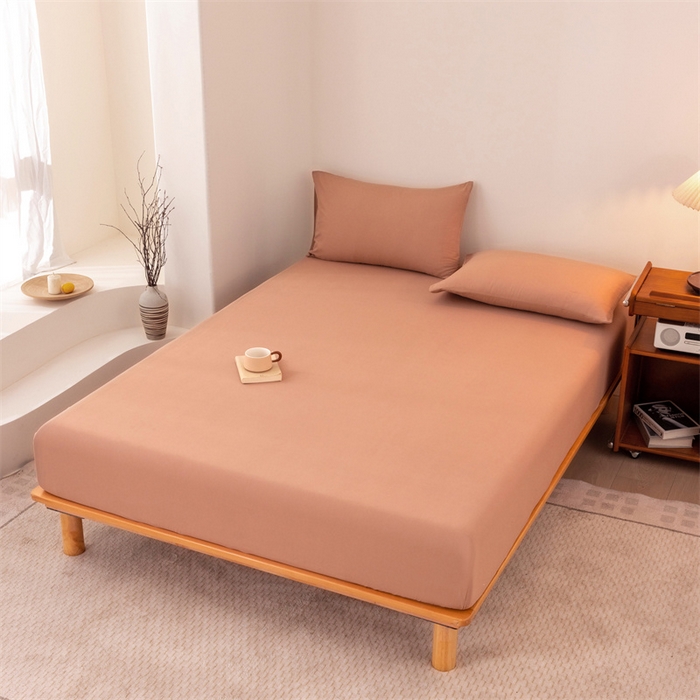 91家纺网 家纺一手货源 找家纺 优迈 2025新款水洗棉亲肤磨毛纯色单品系列单床笠单枕套三件套 橘红