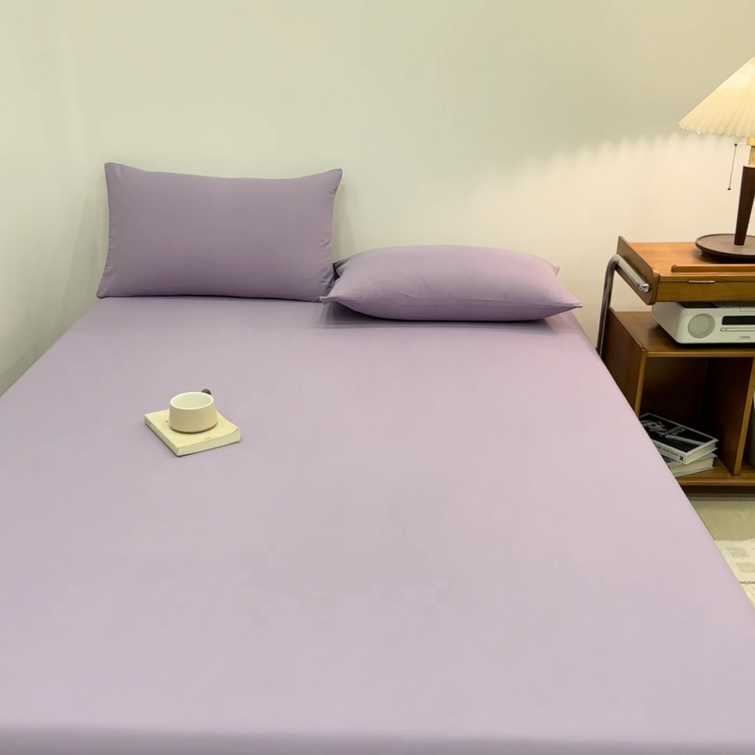 91家纺网 家纺一手货源 找家纺 优迈 2025新款水洗棉亲肤磨毛纯色单品系列单床笠单枕套三件套 深紫