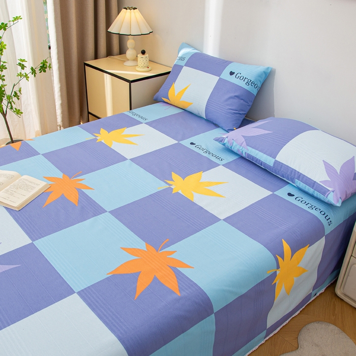 91家纺网 家纺一手货源 找家纺 金泰莱 2025新款五幅段床单 枫叶蓝格