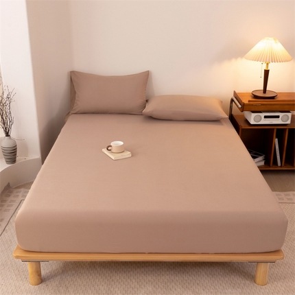优迈 2025新款水洗棉亲肤磨毛纯色单品系列单床笠单枕套三件套 咖色