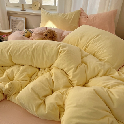 91家纺网 家纺一手货源 找家纺 阿曼达 2025新款ins博主风纯色混搭双色水洗m四件套 双色水洗m-奶黄玉