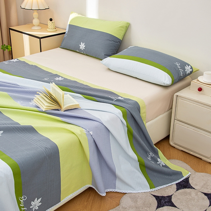 91家纺网 家纺一手货源 找家纺 首爱 2025新款五幅段床单 枫叶绿条