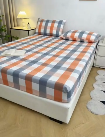 91家纺网 家纺一手货源 找家纺 棉乐町 2025新款五幅段床笠粉白格