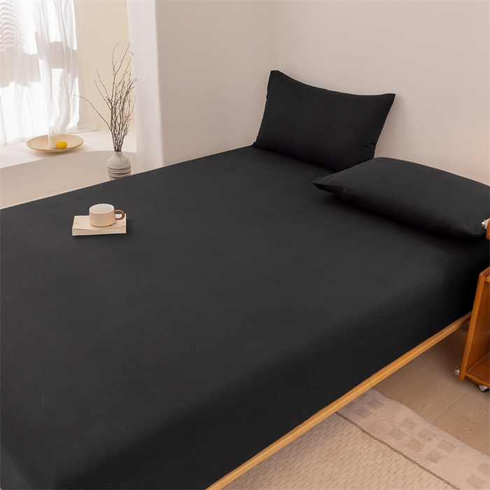 91家纺网 家纺一手货源 找家纺 优迈 2025新款水洗棉亲肤磨毛纯色单品系列单床笠单枕套三件套 黑色