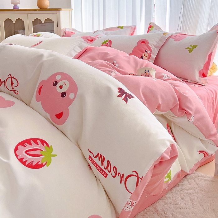 91家纺网 家纺一手货源 找家纺 梦卓家纺 2025新款小清新植物羊绒印花单被套 草莓圣代