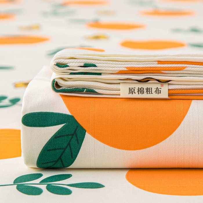 91家纺网 家纺一手货源 找家纺 首爱 2025新款五幅段床单 橘子红了