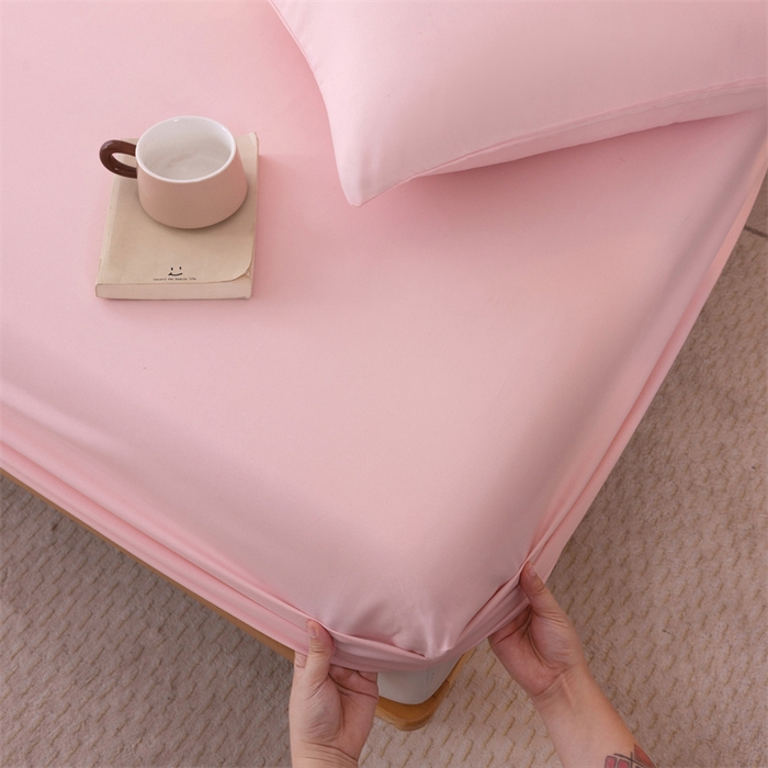 91家纺网 家纺一手货源 找家纺 优迈 2025新款水洗棉亲肤磨毛纯色单品系列单床笠单枕套三件套 粉色