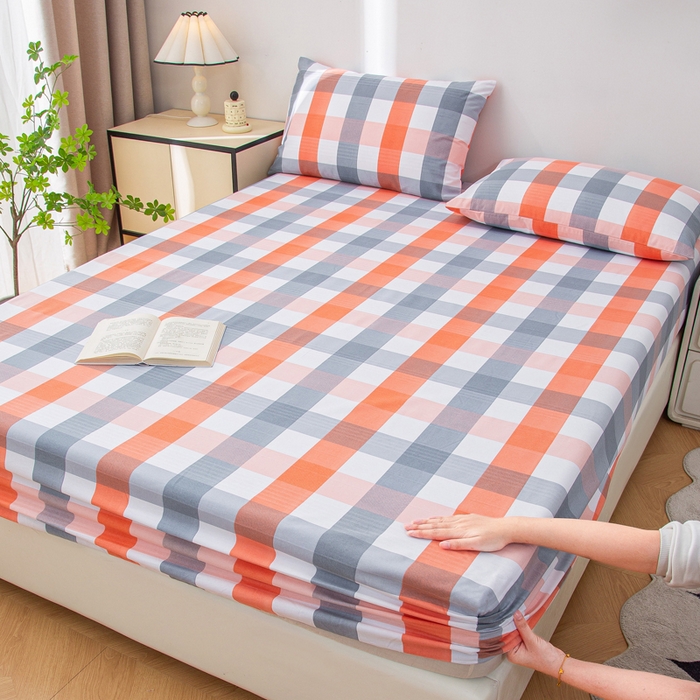 91家纺网 家纺一手货源 找家纺 棉乐町 2025新款五幅段床笠粉白格