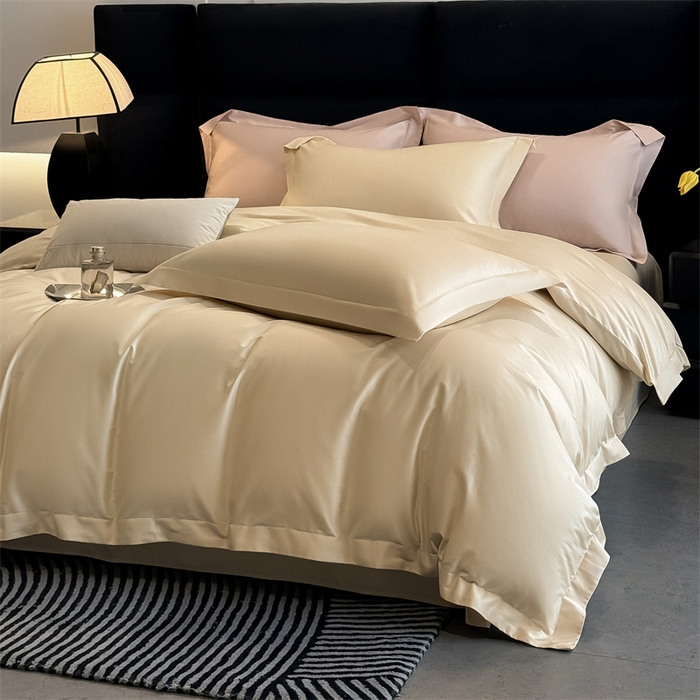 91家纺网 家纺一手货源 找家纺 朵希曼 2025新款纯色贡缎长绒棉系列四件套 米黄