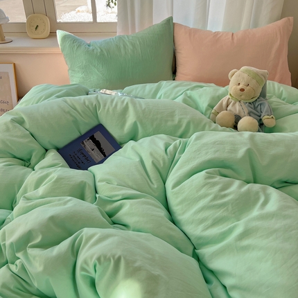 91家纺网 家纺一手货源 找家纺 阿曼达 2025新款ins博主风纯色混搭双色水洗m四件套 双色水洗m-水绿玉