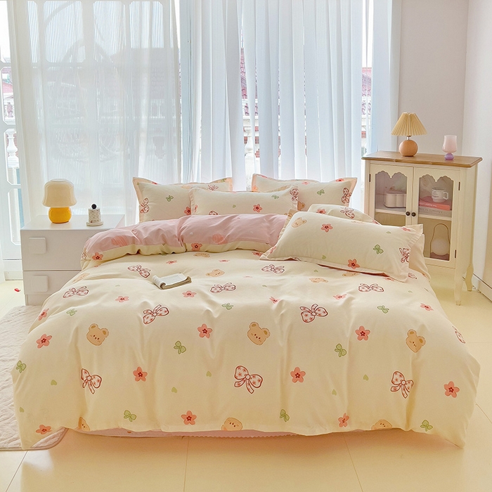 91家纺网 家纺一手货源 找家纺 梦卓家纺 2025新款小清新植物羊绒印花单被套 安迪熊