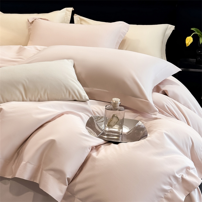 91家纺网 家纺一手货源 找家纺 朵希曼 2025新款纯色贡缎长绒棉系列四件套 藕粉